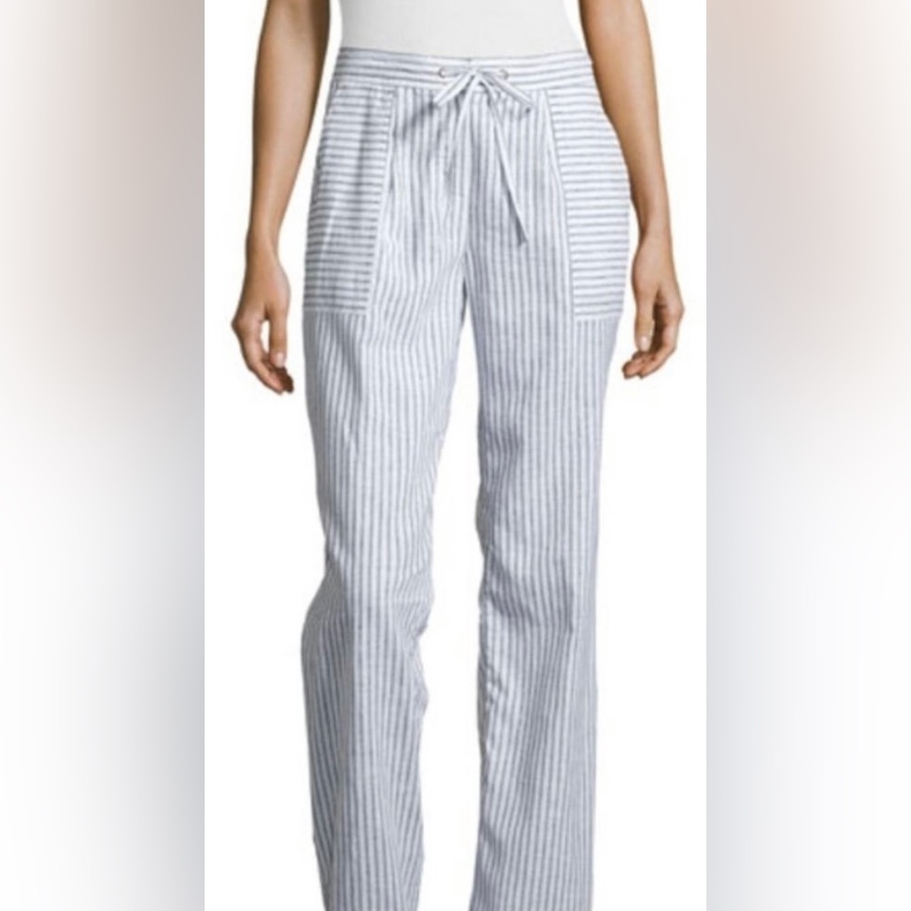 Laundry By Shelli Segal, Blue and white Striped Linen pants, Size 6